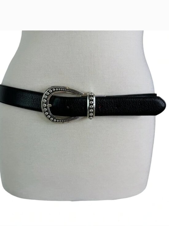 Brighton Really Tough Reversible Belt L Leather Silver Buckle Black Gray